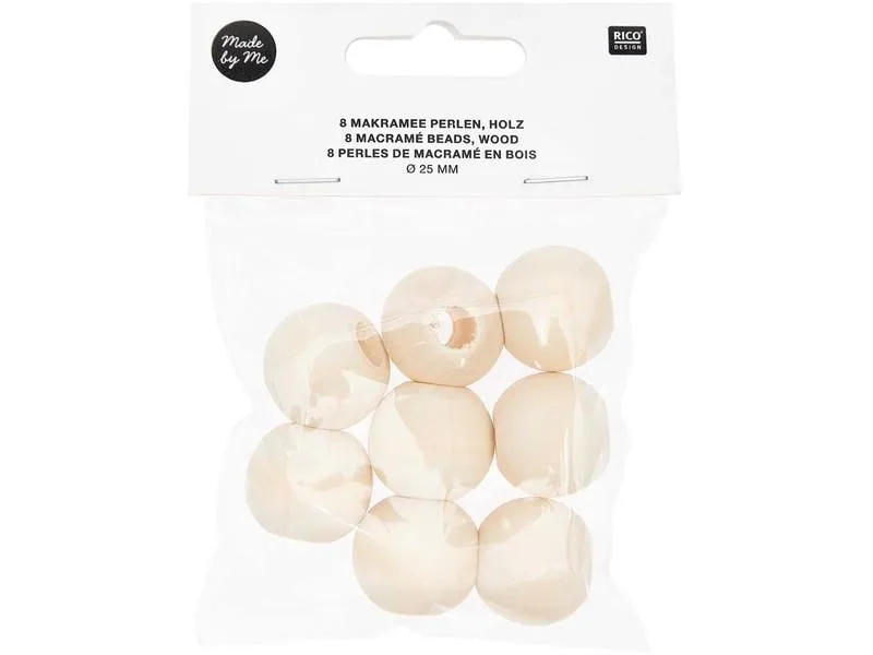 Rico Design Holzperlen Makramee Nature, 8 Stück