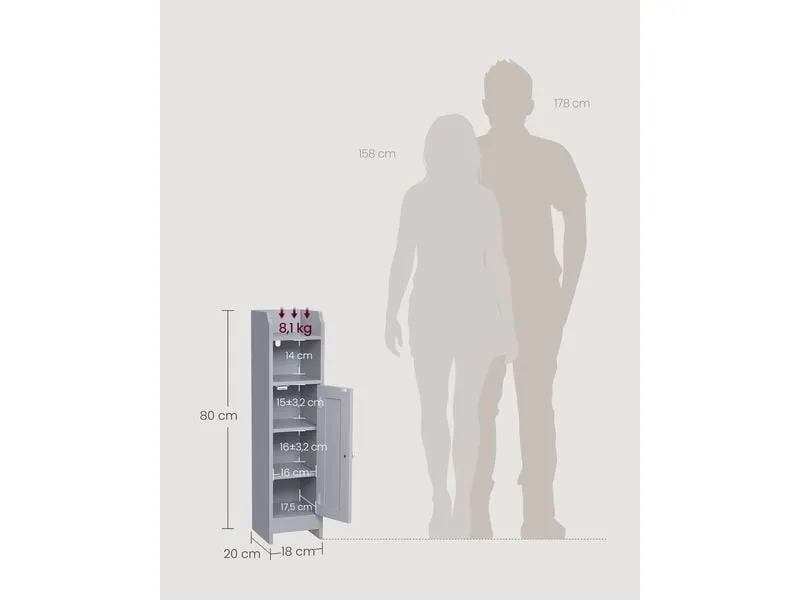 VASAGLE Badezimmer-Schrank 18 x 80 cm, Grau VASAGLE Badezimmer-Schrank 18 x 80 cm, Grau