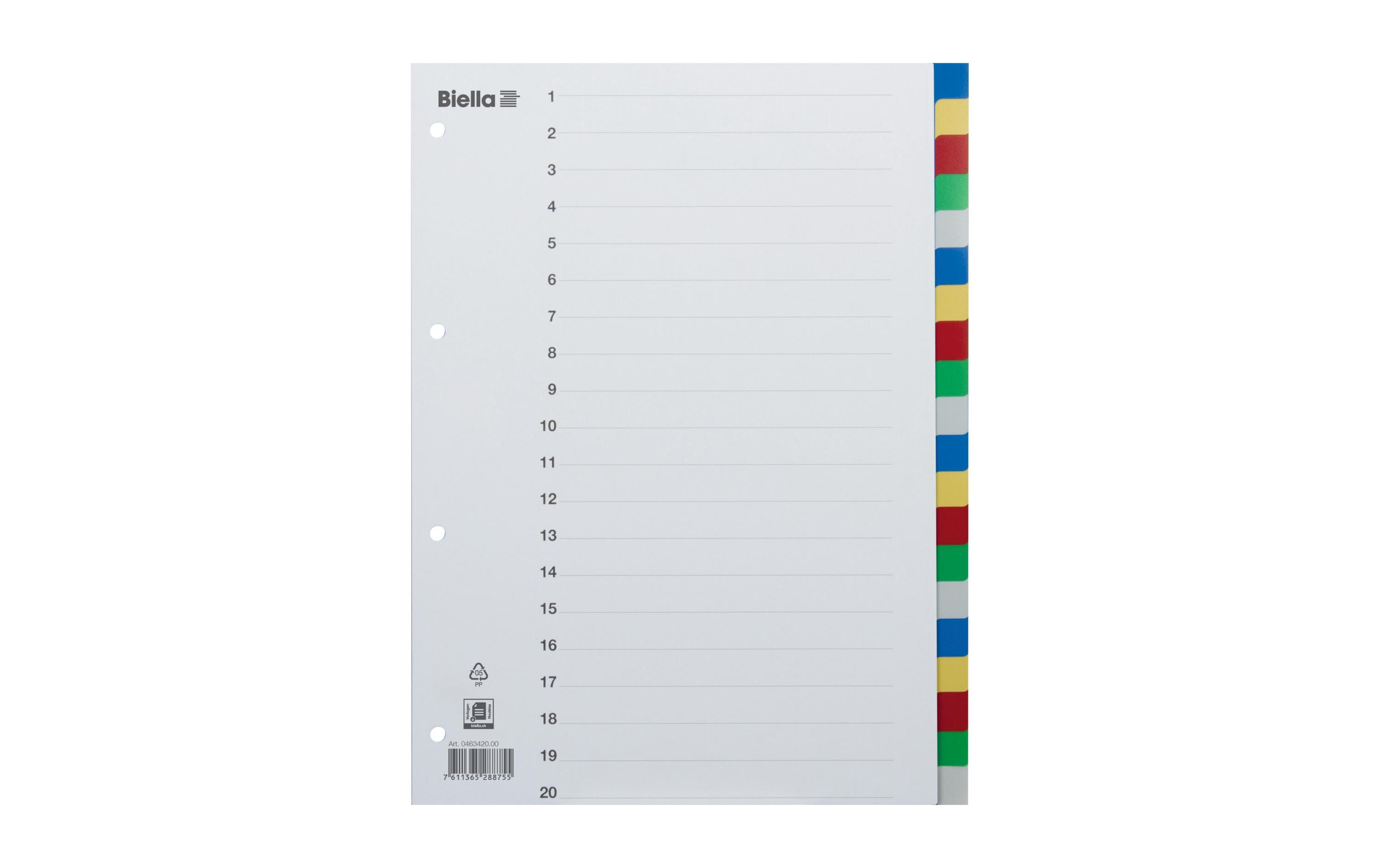 Biella Register A4 PP 20 Taben mit Indexblatt Biella Register A4 PP 20 Taben mit Indexblatt