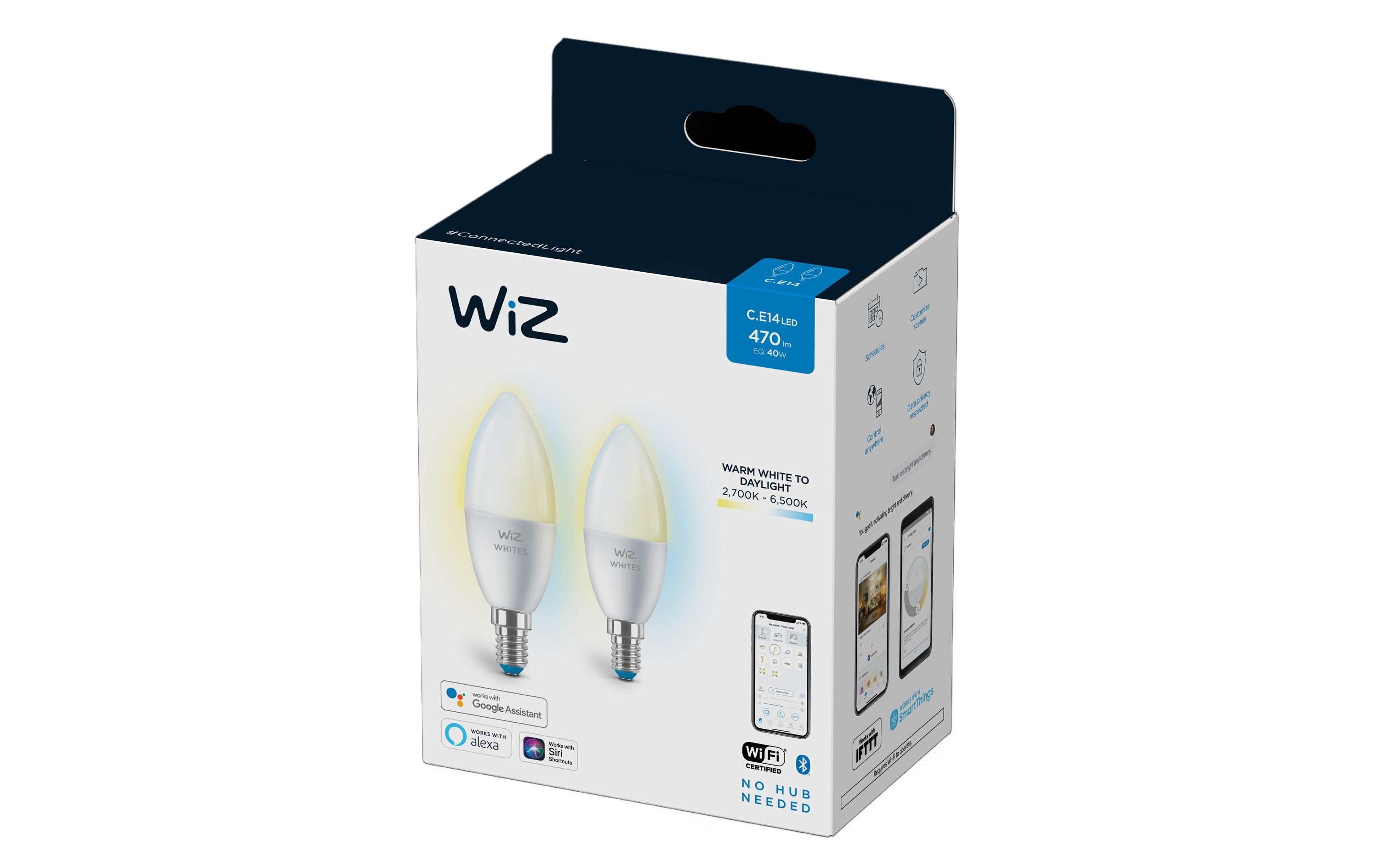 WiZ Leuchtmittel 4.9W (40W) E14 C37 Tunable White Doppelpack