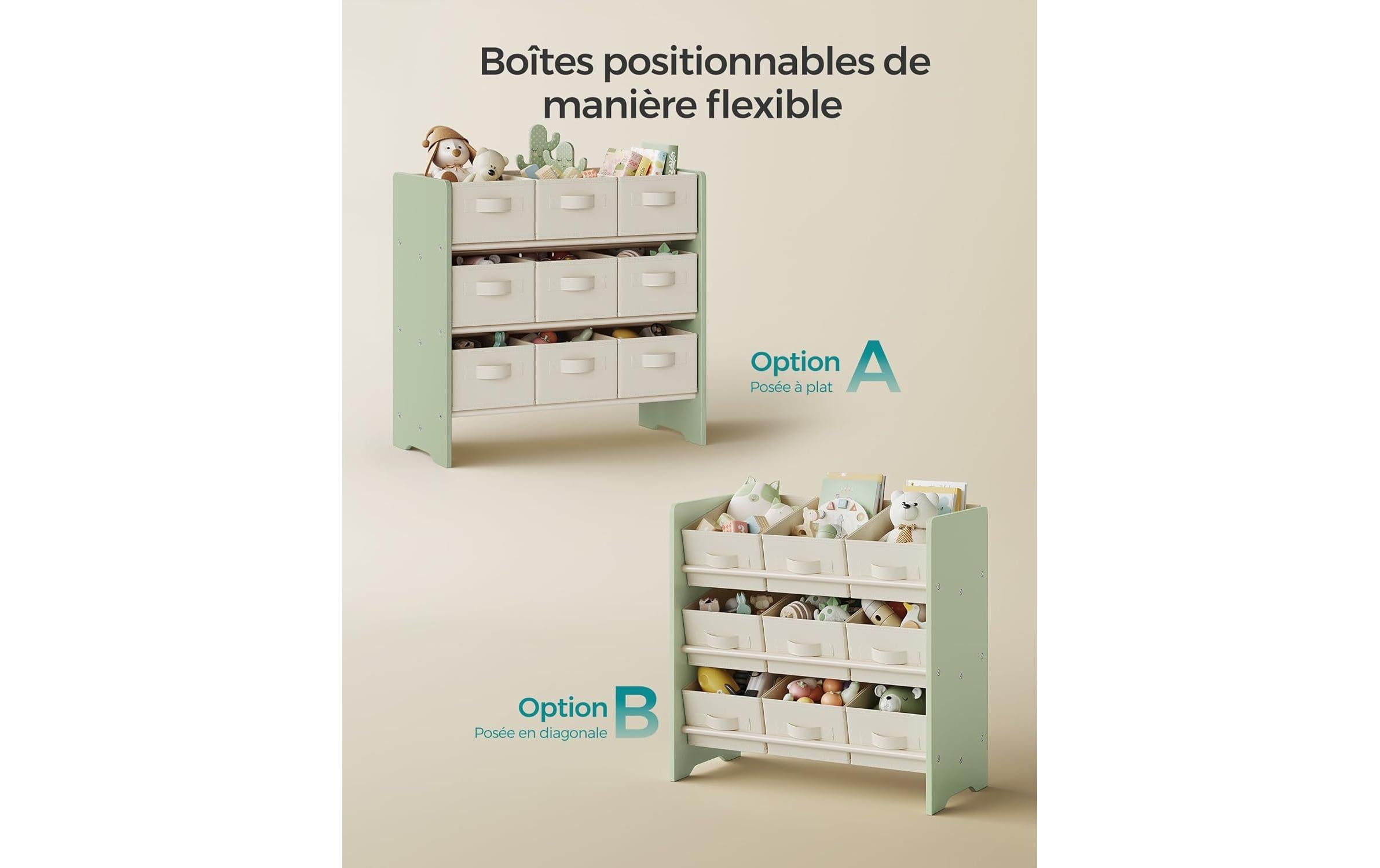 Songmics Ablageregal mit 9 Boxen 62.5 cm x 60 cm, Weiss/Grün