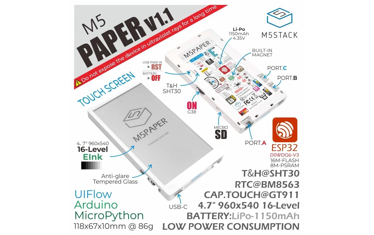 M5Stack Entwicklerboard M5Paper ESP32 4.7 eInk Display M5Stack Entwicklerboard M5Paper ESP32 4.7 eInk Display