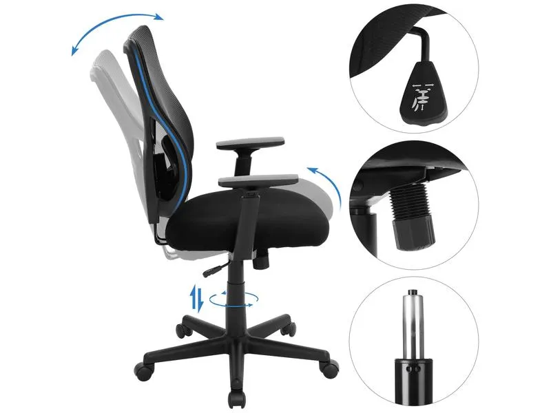 Songmics Bürostuhl mit Netzrücken und Armlehnen, Schwarz