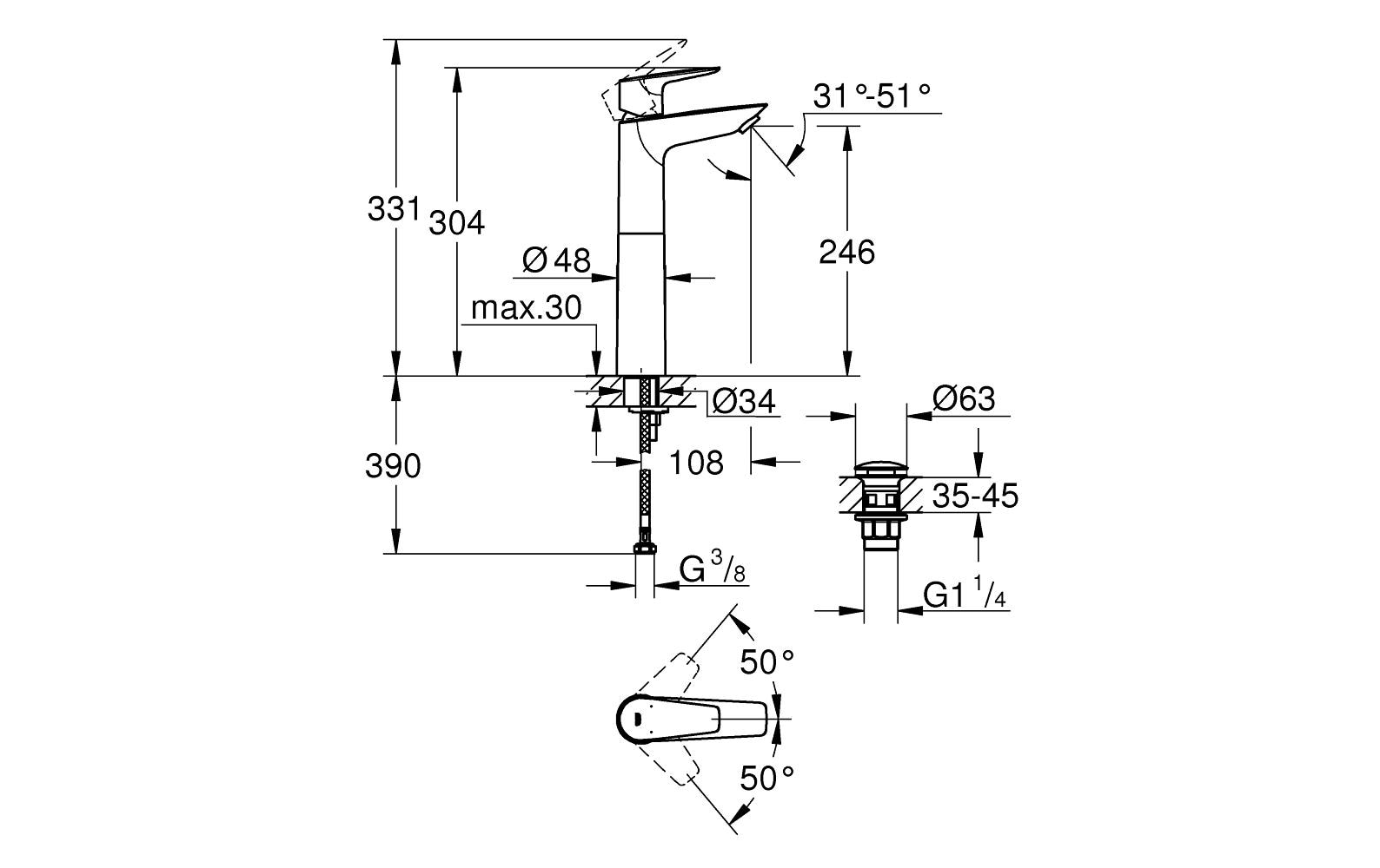 GROHE Lavaboarmatur Start Edge 1/2 XL-Size