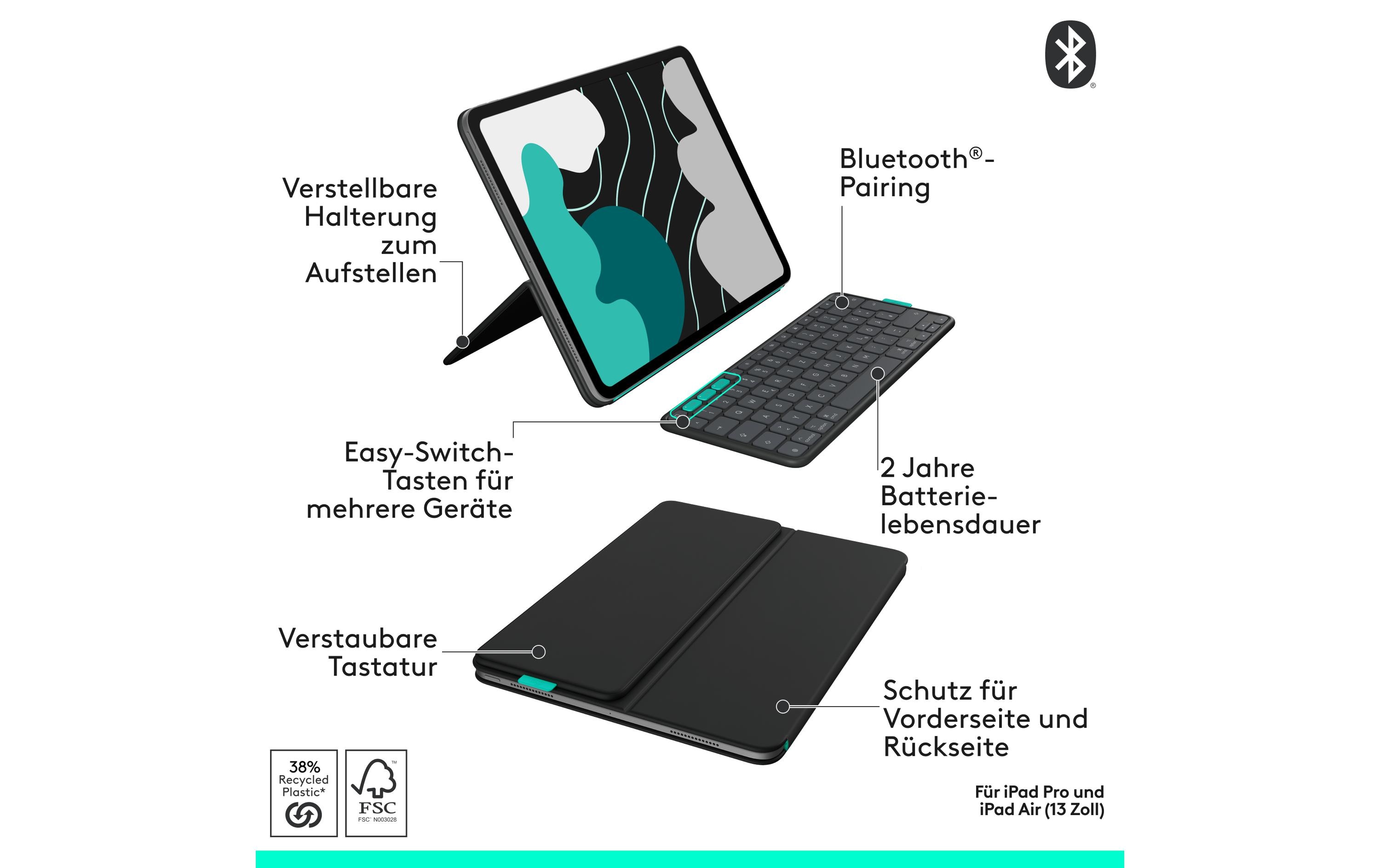Logitech Tablet Tastatur Cover Flip Folio iPad Pro & Air13
