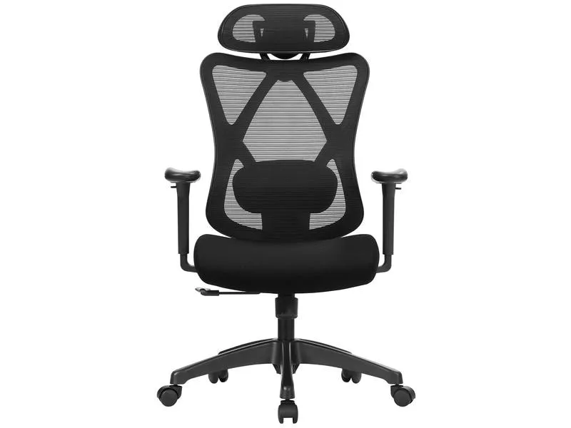 Songmics Bürostuhl mit Kopfstütze und Armlehnen, Schwarz