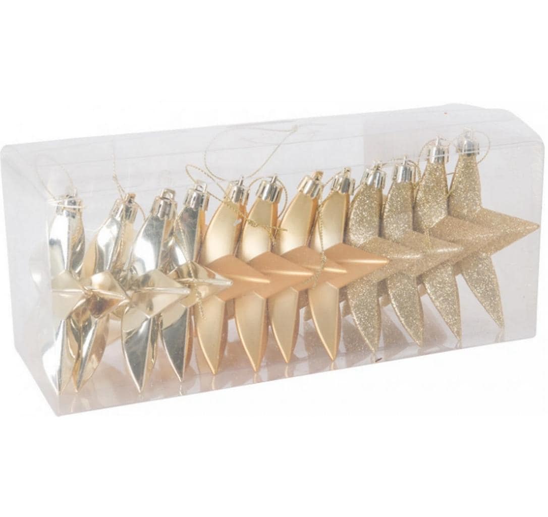 Dekomat AG Weihnachtssterne Aufhänger aus Kunststoff, Gold 12 Stück