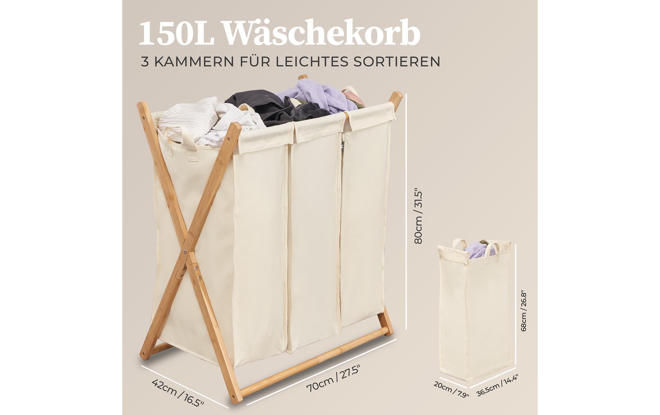 Hennez Wäschekorb Xavier 150 l, Grau/Nature