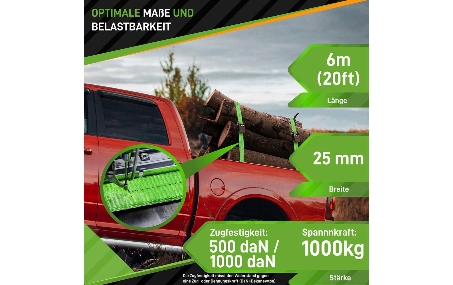 Hardtwerk Spanngurte mit Ratschen 4 Stück, 6 Meter, Grün