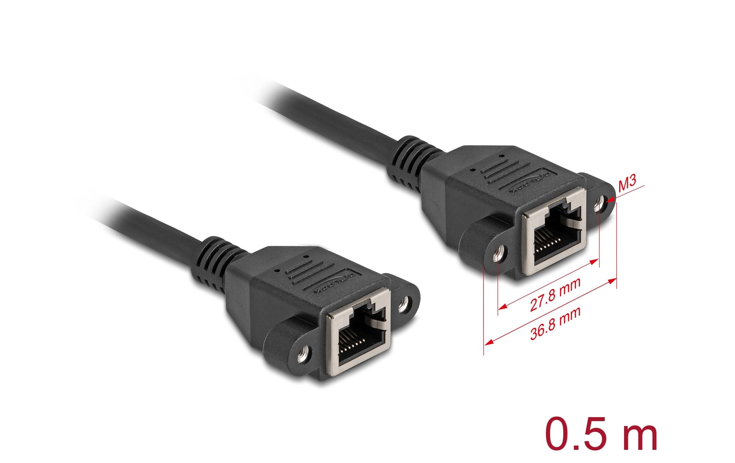 Delock Patchkabel Verlängerungskabel Cat 6A, S/FTP, 0.5 m, Schwarz