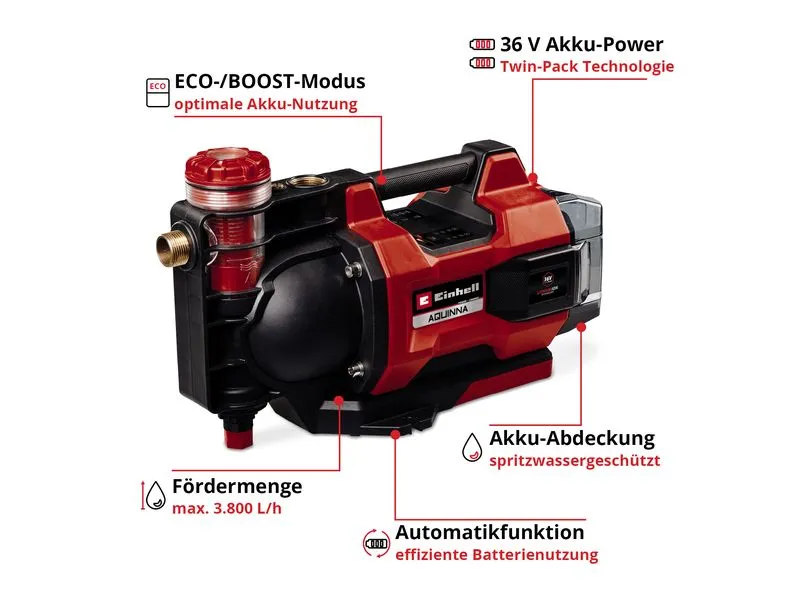 Einhell Akku-Gartenpumpe AQUINNA 36/38 F LED AUTOMATIC Einhell Akku-Gartenpumpe AQUINNA 36/38 F LED AUTOMATIC