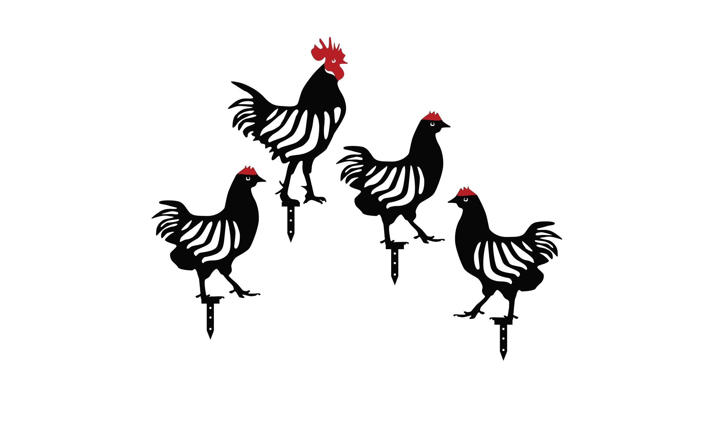 Wallxpert Gartenstecker Huhn 33 cm, 4er Set, Schwarz