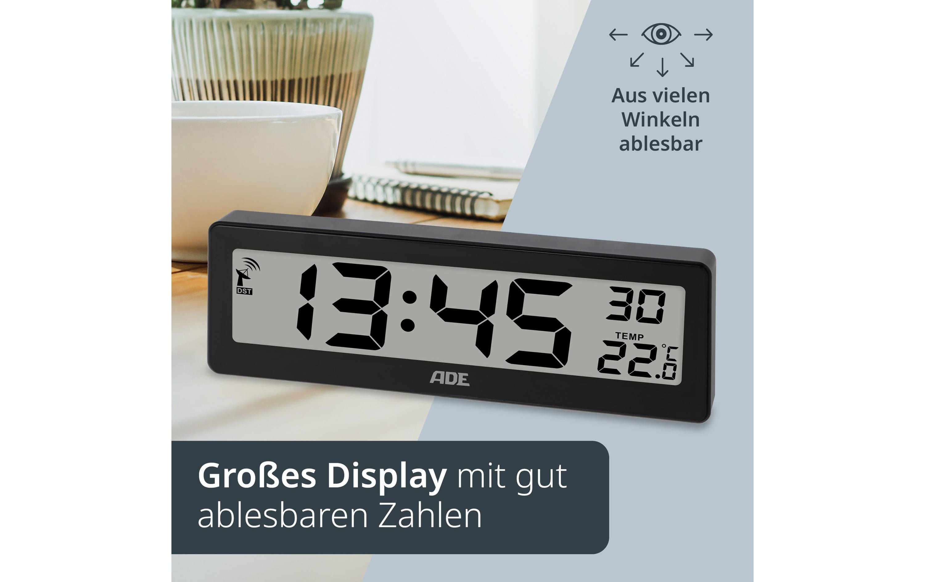 ADE Digitale DCF-Funkuhr Schwarz