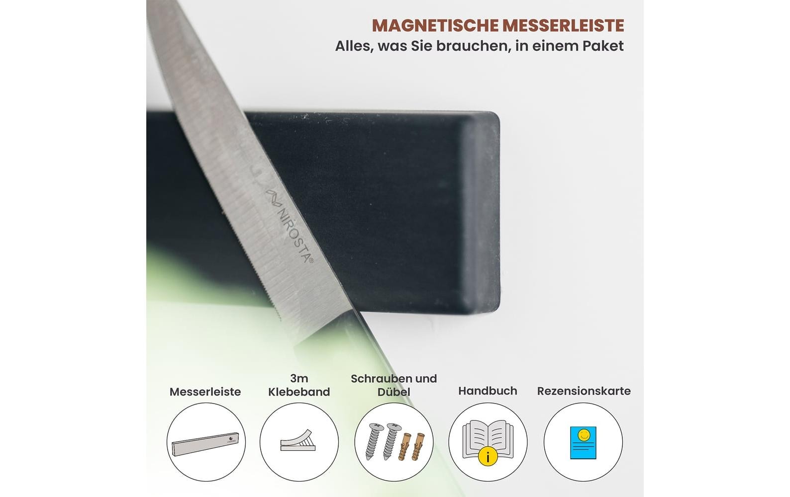 Exitoso Magnetschiene für Messer Schwarz 40 cm