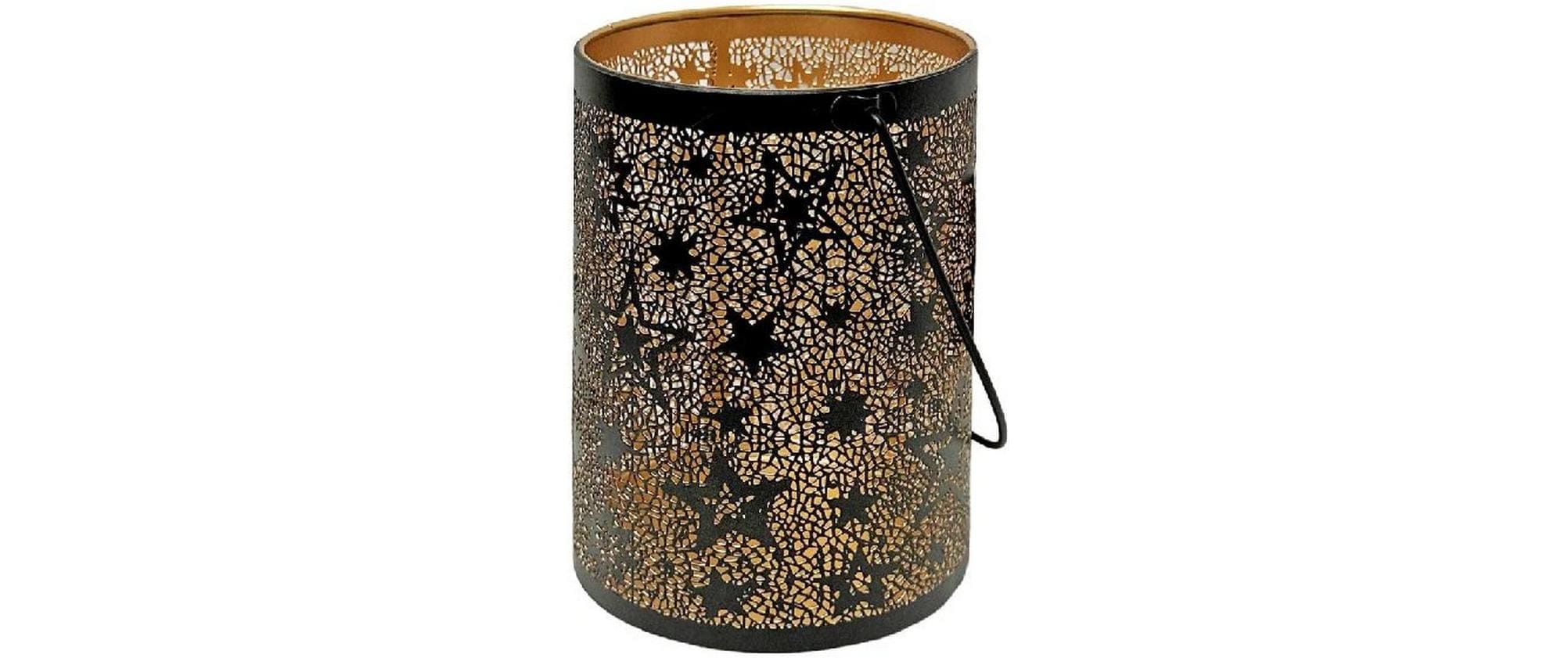 Dameco Weihnachtswindlicht mit Sternen Design 19 cm, Gold/Schwarz