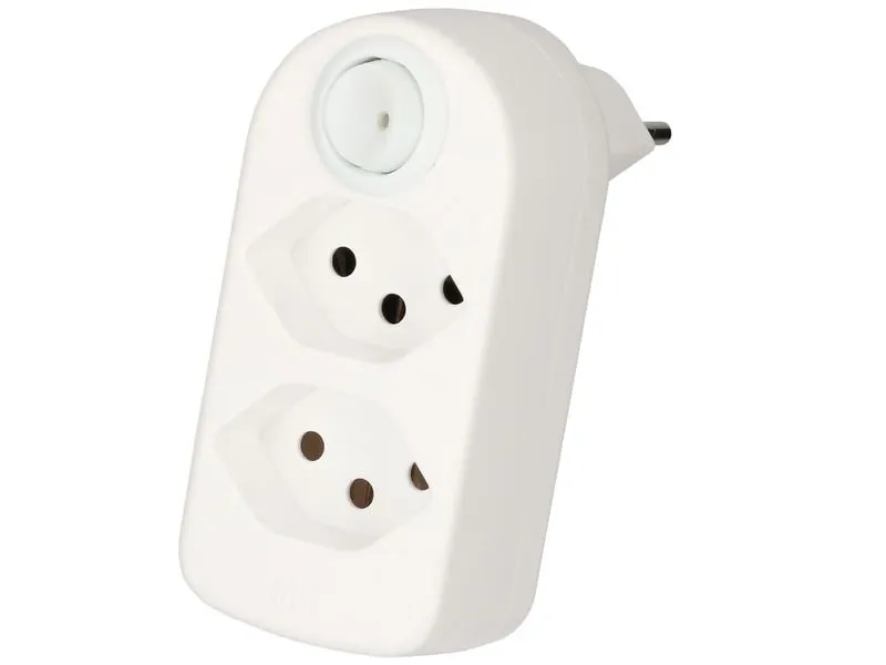 Max Hauri Mehrfachstecker ADAPT 2x Typ 13 weiss drehbar Schalter