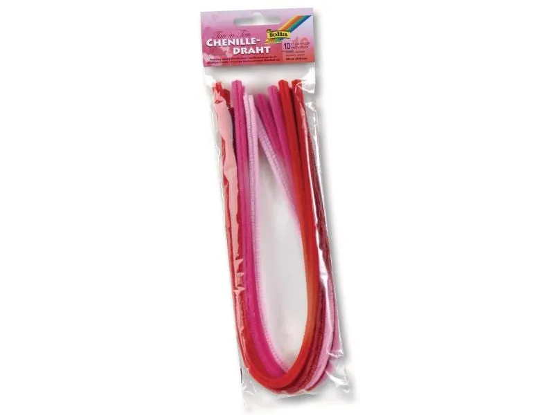 Folia Chenilledraht 8 mm,Ton in Ton Mix Rot, 10 Stück