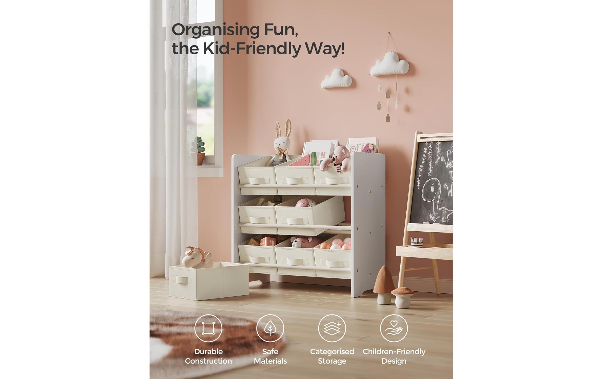 Songmics Ablageregal mit 9 Boxen 62.5 cm x 60 cm, Weiss