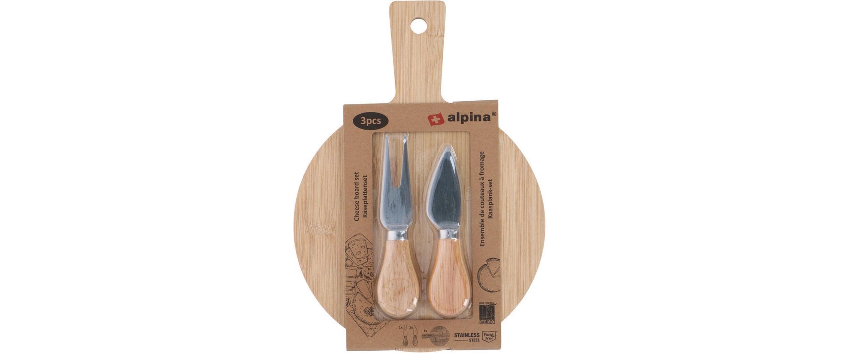 alpina Käsebrett mit Besteck, assortiert Braun