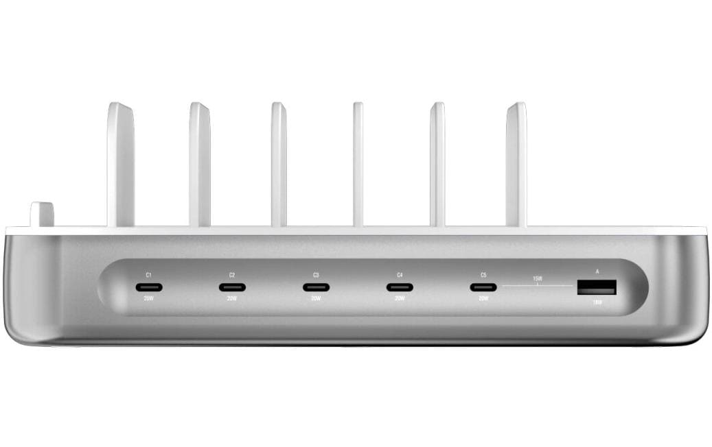 4smarts Ladestation Team 100W 5C/1A inkl. 6 Kabel Silber