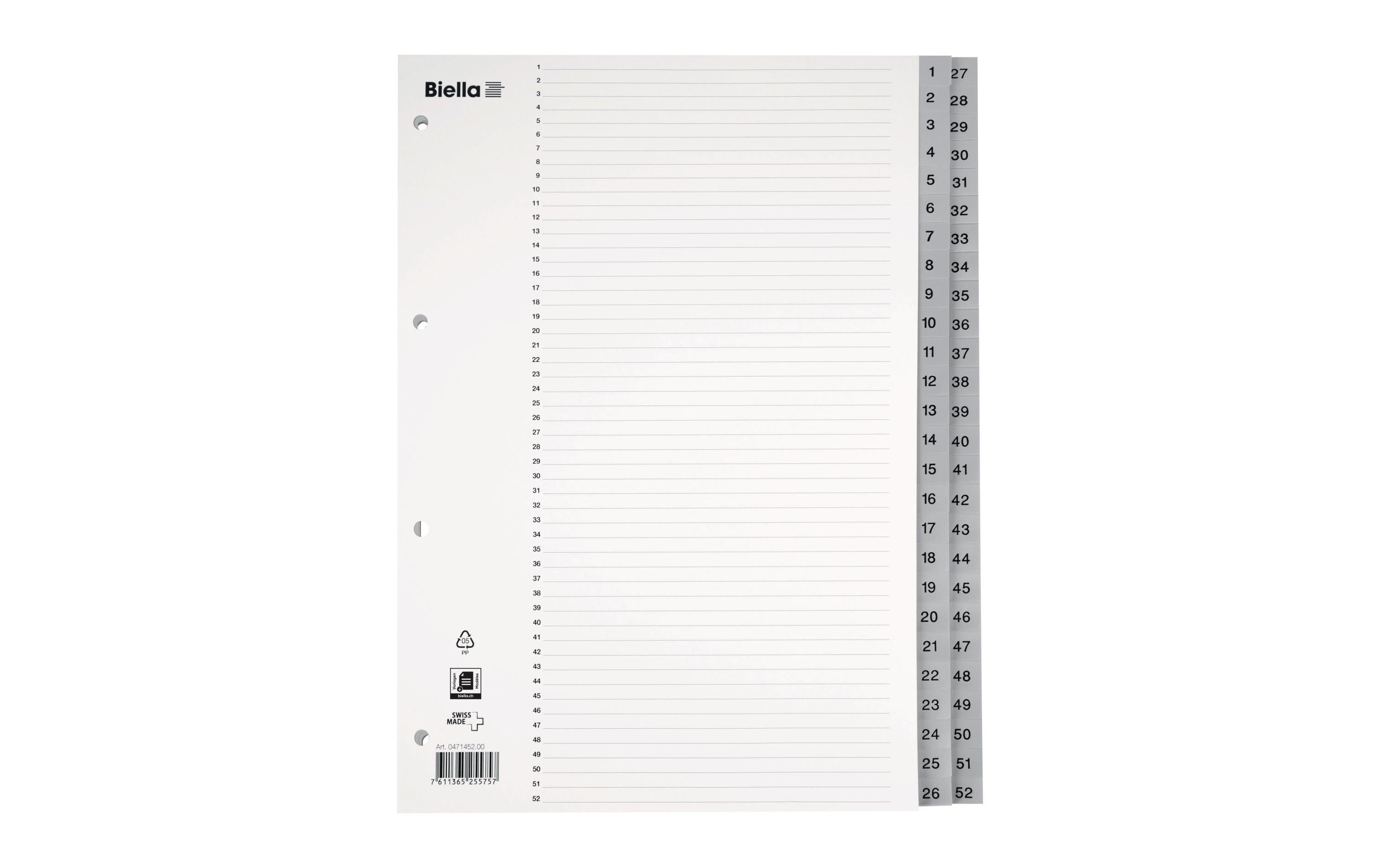 Biella Register A4 1-52 mit Indexblatt Biella Register A4 1-52 mit Indexblatt