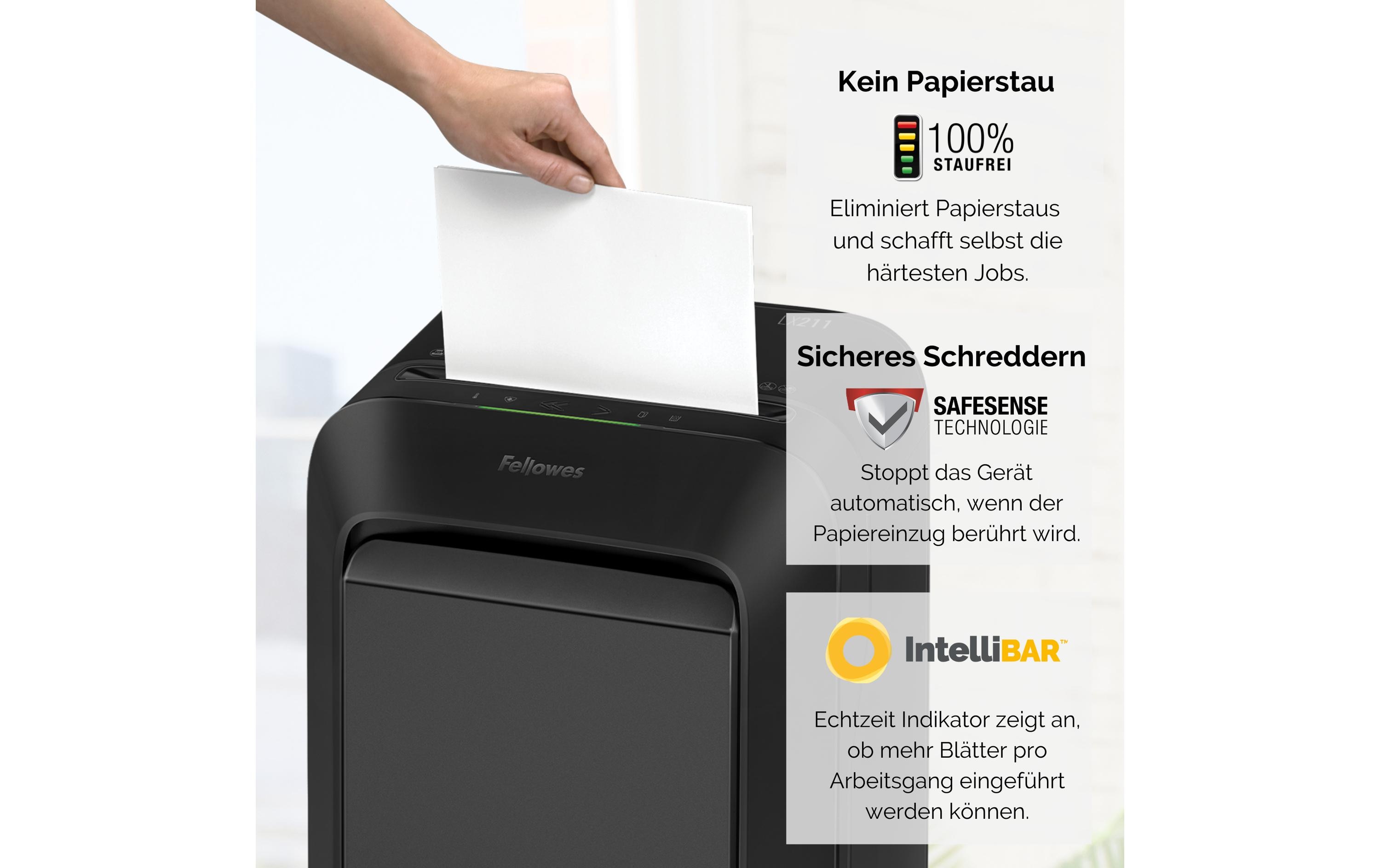 Fellowes Aktenvernichter LX211 P-5, 15 Seiten, Schwarz