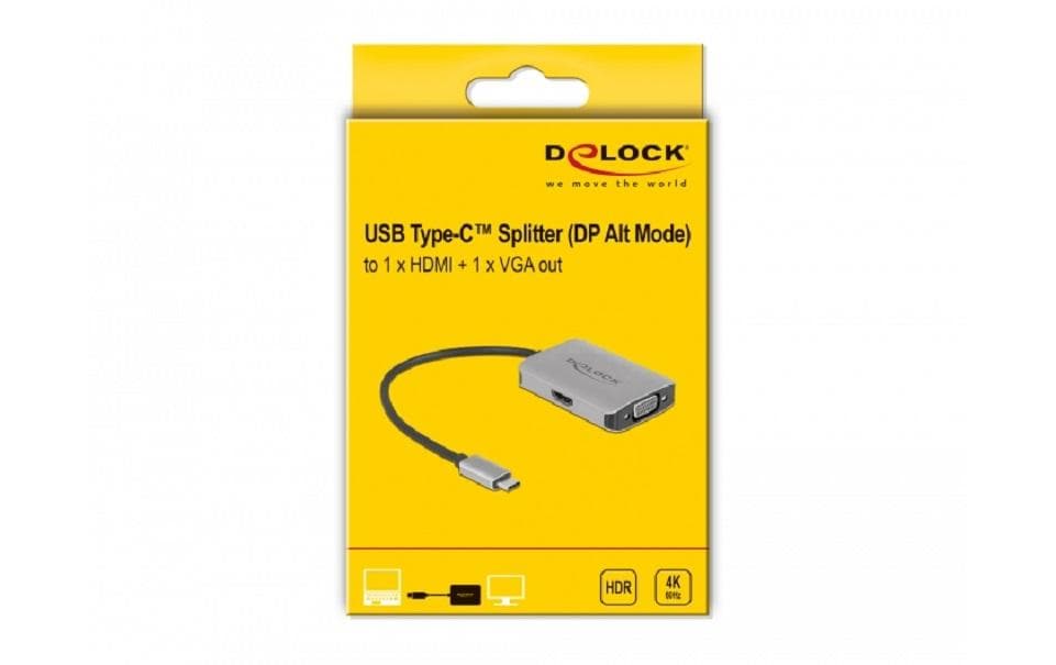 Delock 2-Port Signalsplitter USB Typ-C zu HDMI/VGA Delock 2-Port Signalsplitter USB Typ-C zu HDMI/VGA