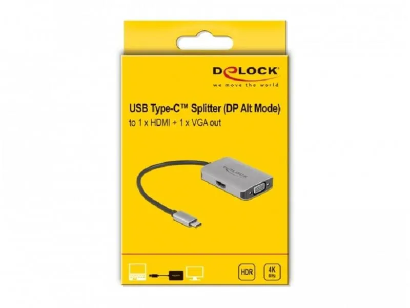Delock 2-Port Signalsplitter USB Typ-C zu HDMI/VGA Delock 2-Port Signalsplitter USB Typ-C zu HDMI/VGA
