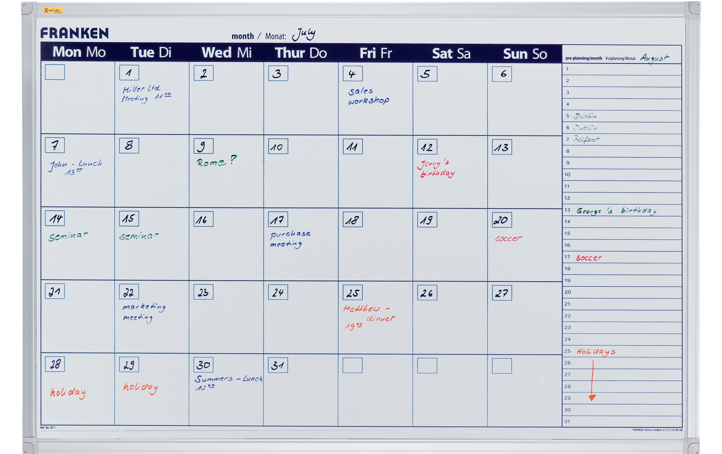 Franken Kalender Monatskalender X-tra!Line 60 cm x 90 cm, Weiss Franken Kalender Monatskalender X-tra!Line 60 cm x 90 cm, Weiss