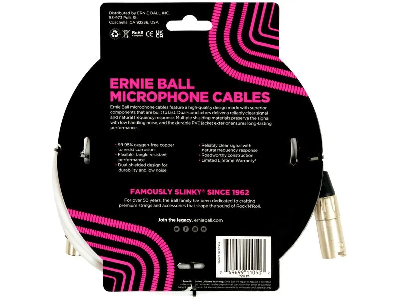 Ernie Ball XLR-Kabel XLRm-XLRm 6.1 m, Silber Ernie Ball XLR-Kabel XLRm-XLRm 6.1 m, Silber