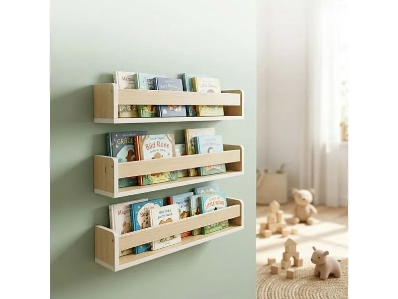 relaxdays Wandregal 3er Set MDF Hellbraun 58 cm