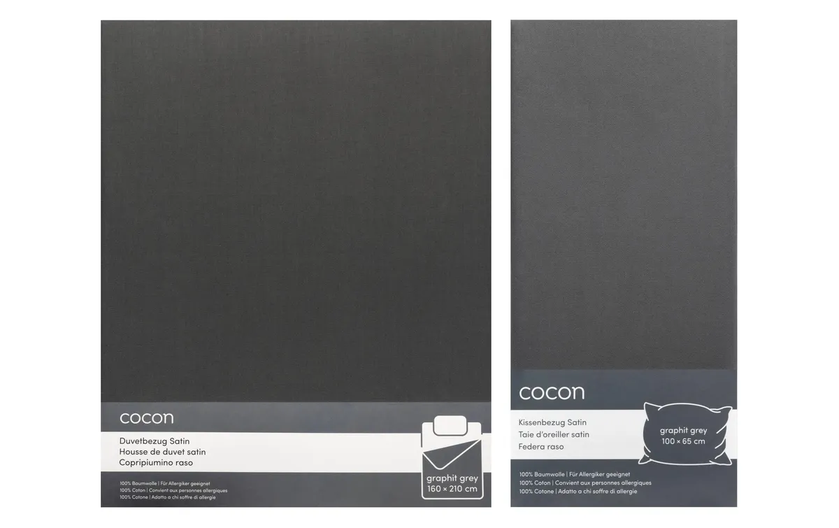 COCON Bettwäsche Satin 160 x 210 / 65 x 100, Graphit COCON Bettwäsche Satin 160 x 210 / 65 x 100, Graphit