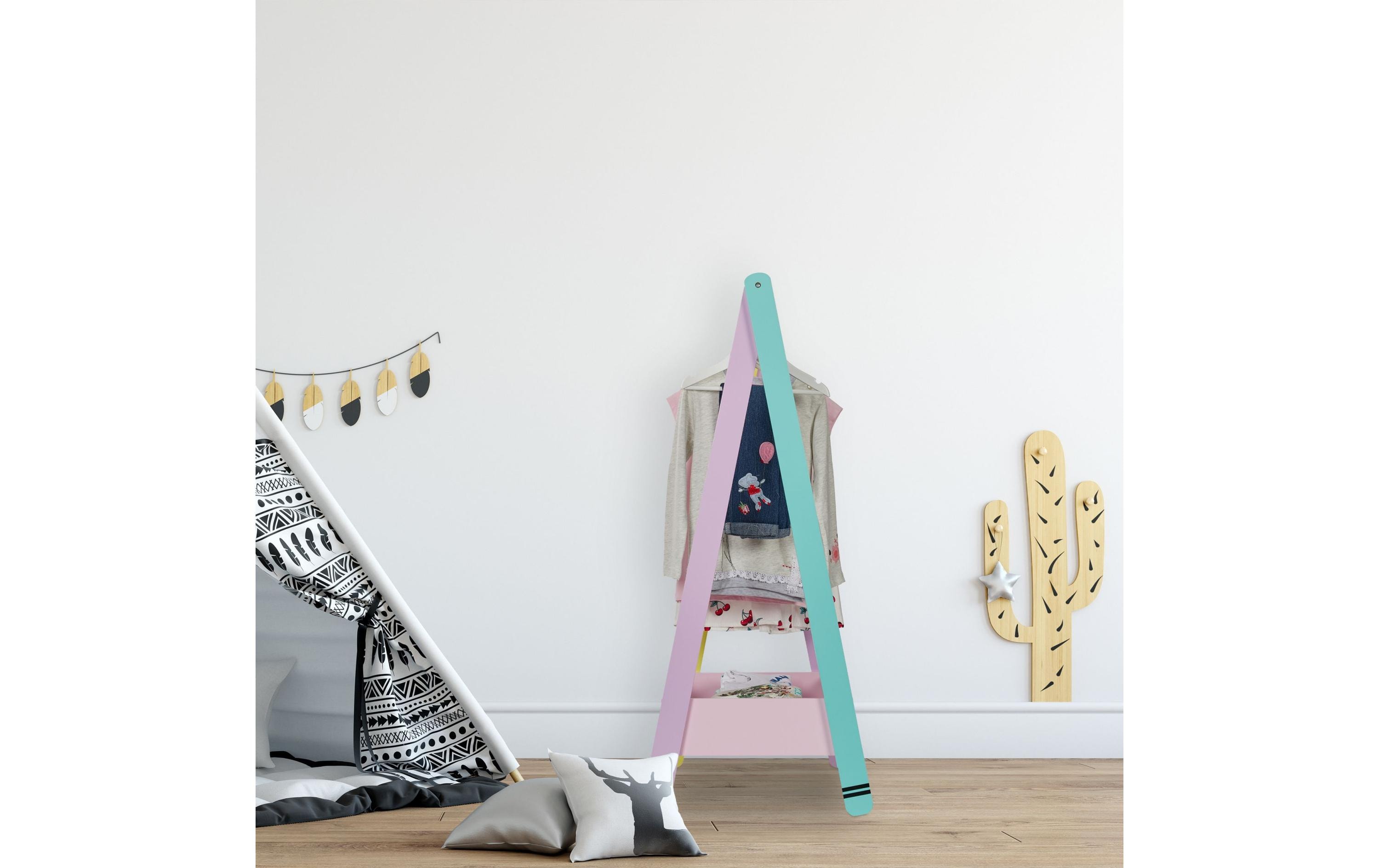 relaxdays Kleiderständer für Kinder 64.5 x 99 cm, Gelb/Rosa/Türkis