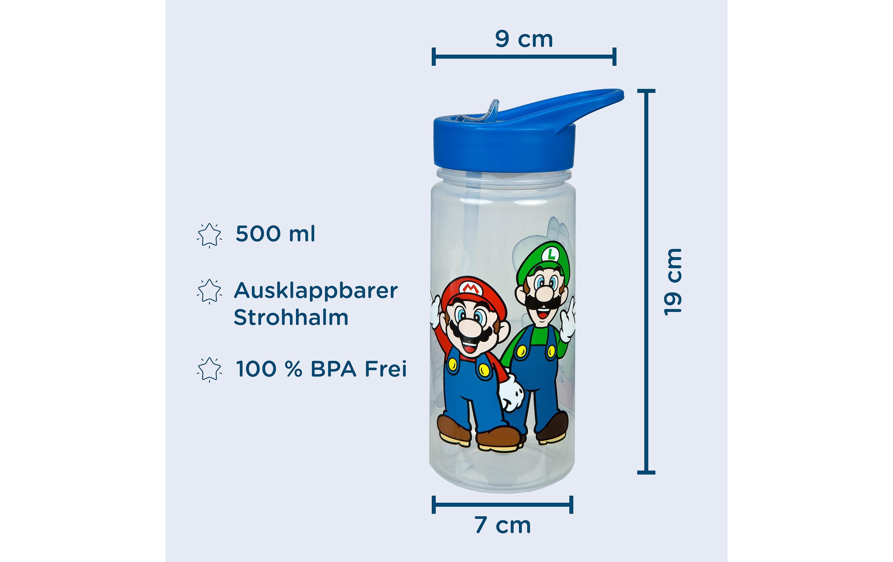 Scooli Trinkflasche Super Mario 500 ml, Transparent/Blau