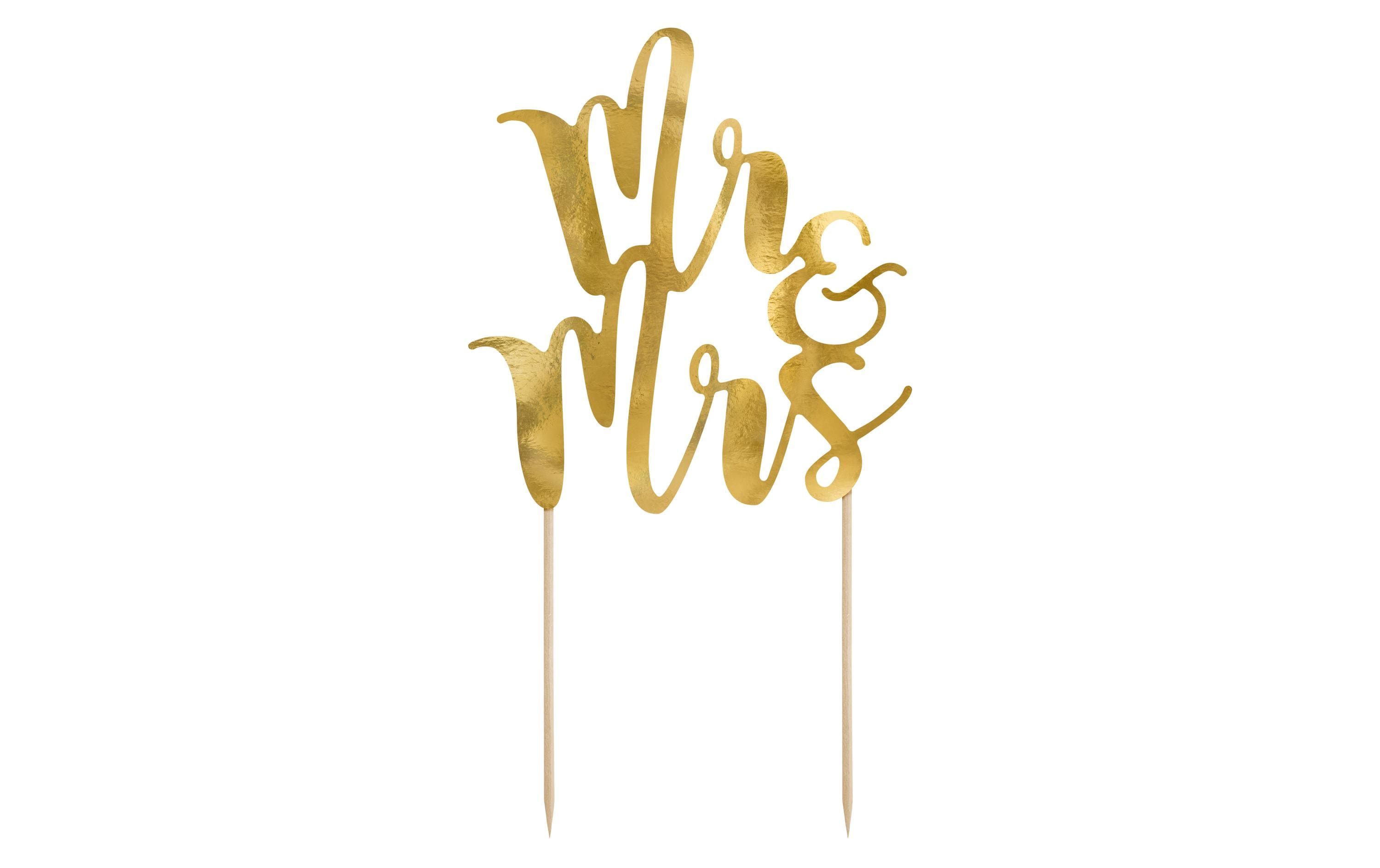 Partydeco Kuchen-Topper Mr & Mrs 25.5 cm, 1 Stück, Gold