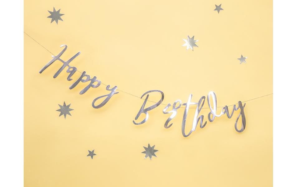 Partydeco Girlande Happy Birthday Silber, 16.5 x 62 cm