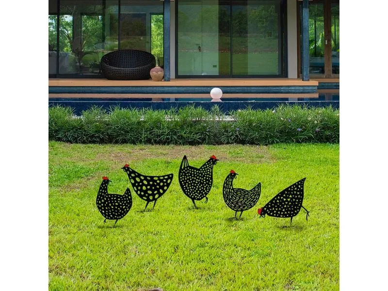 Wallxpert Gartenstecker Huhn 30 cm, 5er Set, Schwarz Wallxpert Gartenstecker Huhn 30 cm, 5er Set, Schwarz