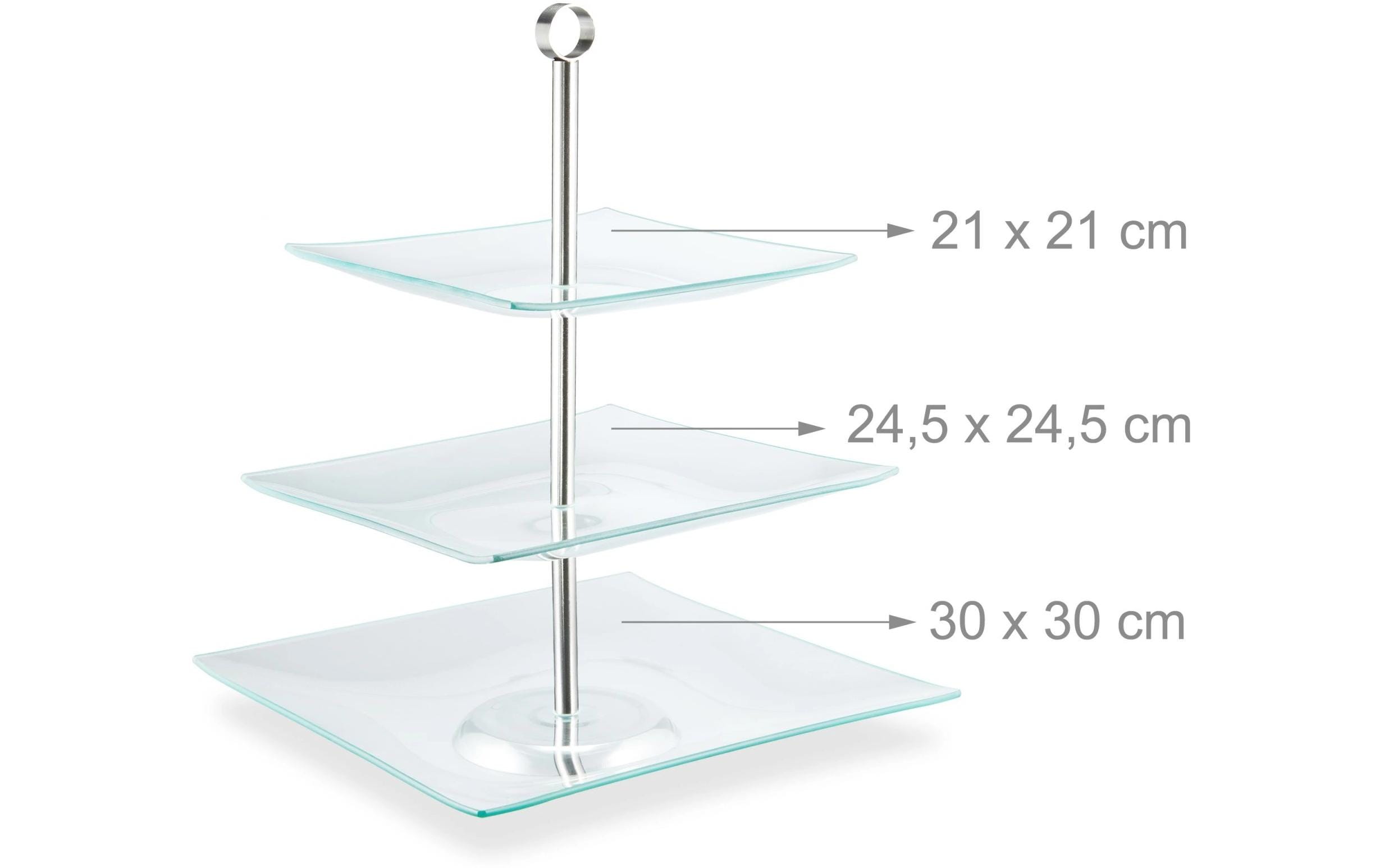 relaxdays Etagere eckig, 3-stufig, Silber/Transparent