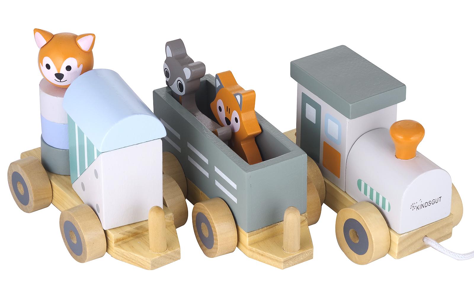 Kindsgut Nachziehspielzeug Holzeisenbahn grau
