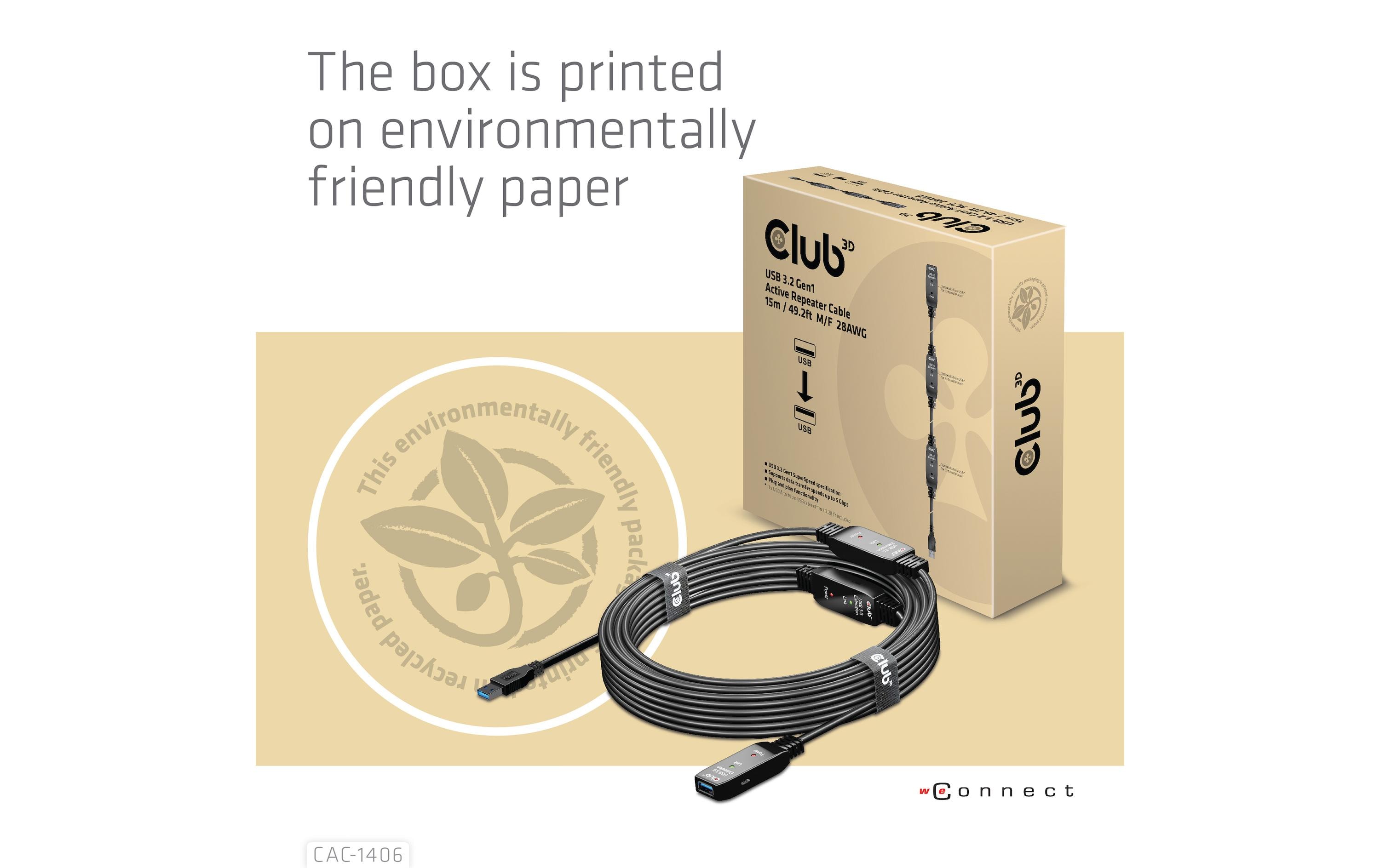 Club 3D USB 3.2 Gen.1-Verlängerungskabel USB A - USB A 15 m