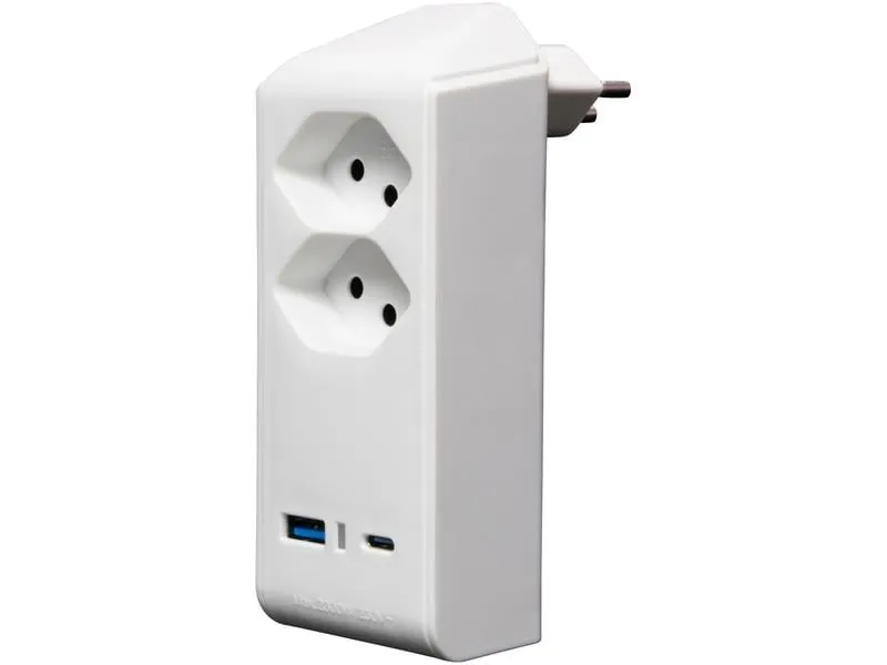 Brennenstuhl Abzweigstecker 2 x T13, 1 x USB A, 1 x USB C, 300° drehbar