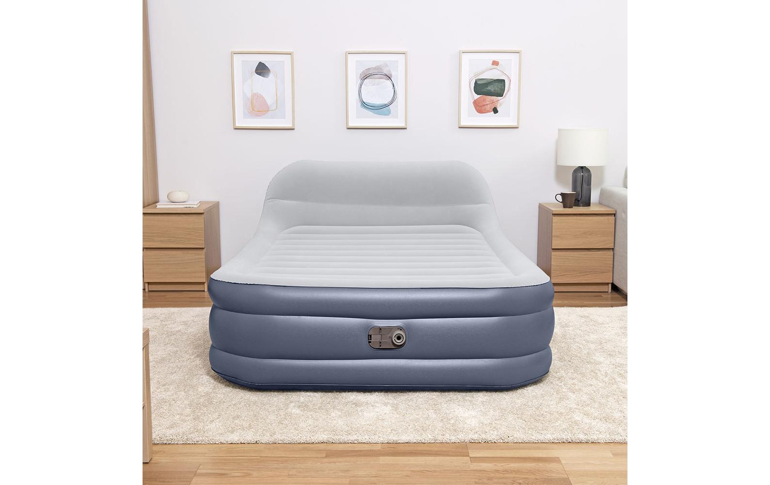 Bestway Luftbett Tritech Sleekflow Headboard Blau/Grau, 226 x 152 cm