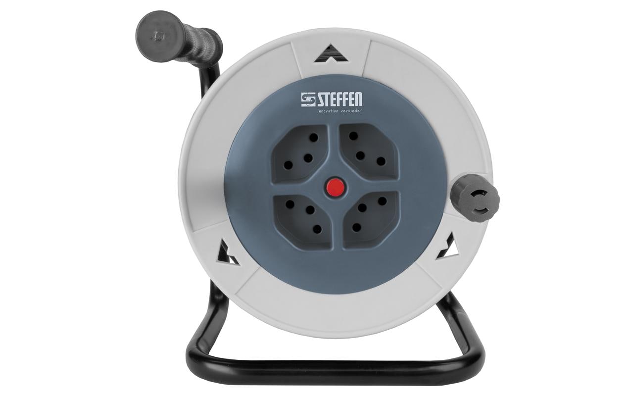 STEFFEN Kabelrolle Kunststoff 15 m 4 x T13, IP20, Grau/Blau