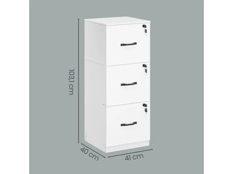 VASAGLE Aktenschrank Holzspanplatte 3 Schubladen Wolkenweiss