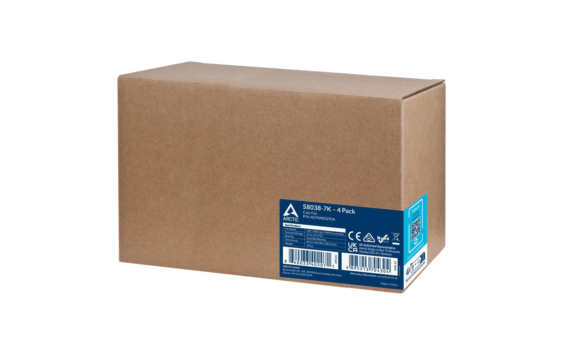 Arctic Cooling PC-Lüfter S8038-7K, 80 mm, 7000 RPM, Schwarz, 4 Stück Arctic Cooling PC-Lüfter S8038-7K, 80 mm, 7000 RPM, Schwarz, 4 Stück