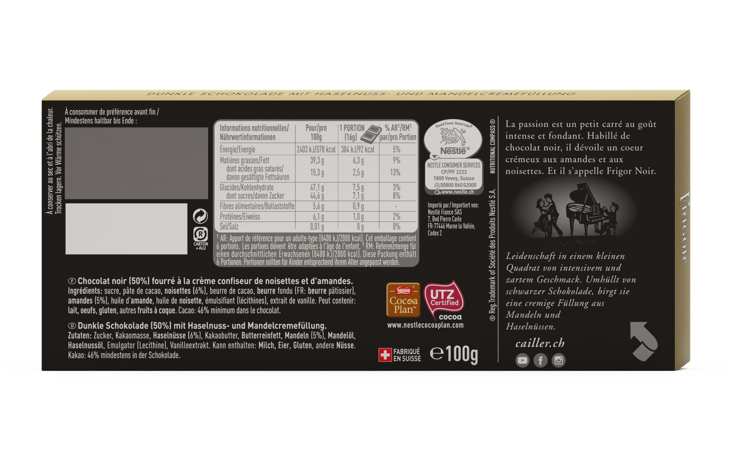 Cailler Tafelschokolade Frigor dunkel 100 g