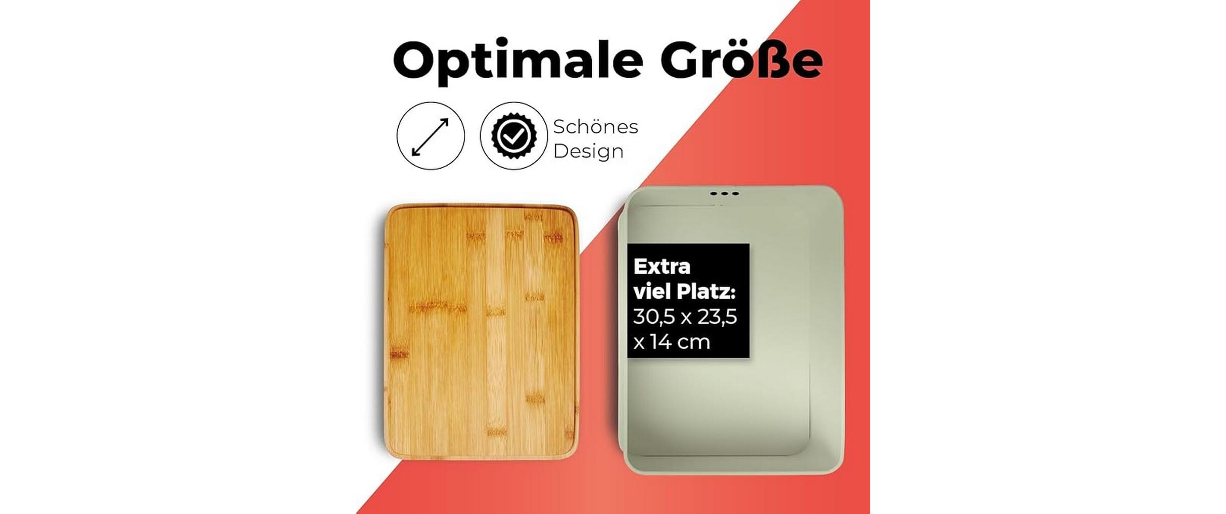 Lumaland Brotkasten 30 x 23 x 14 cm Metall, Holzdeckel, China Bambus