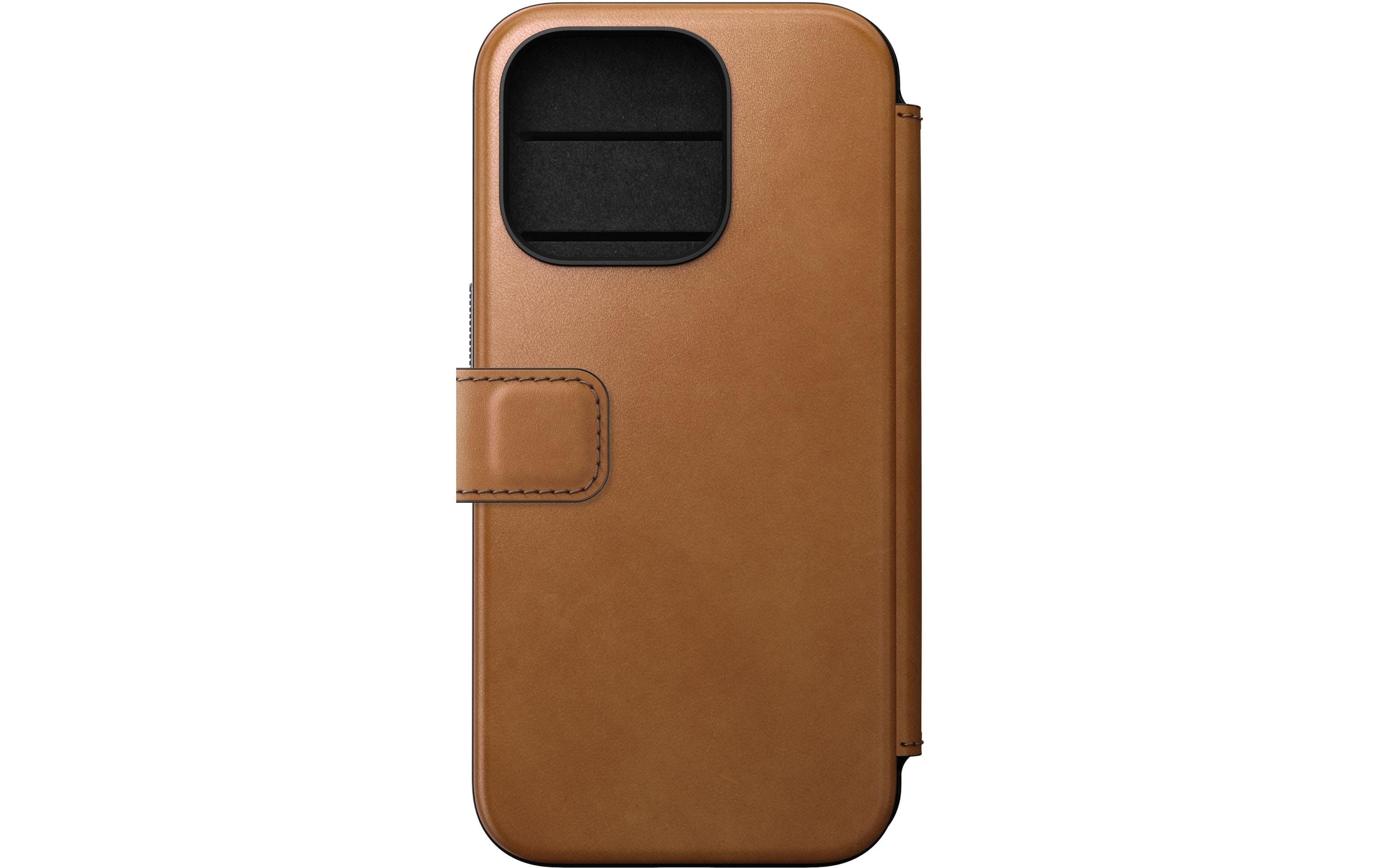 Nomad Book Cover Modern Leather Folio iPhone 15 Pro Beige