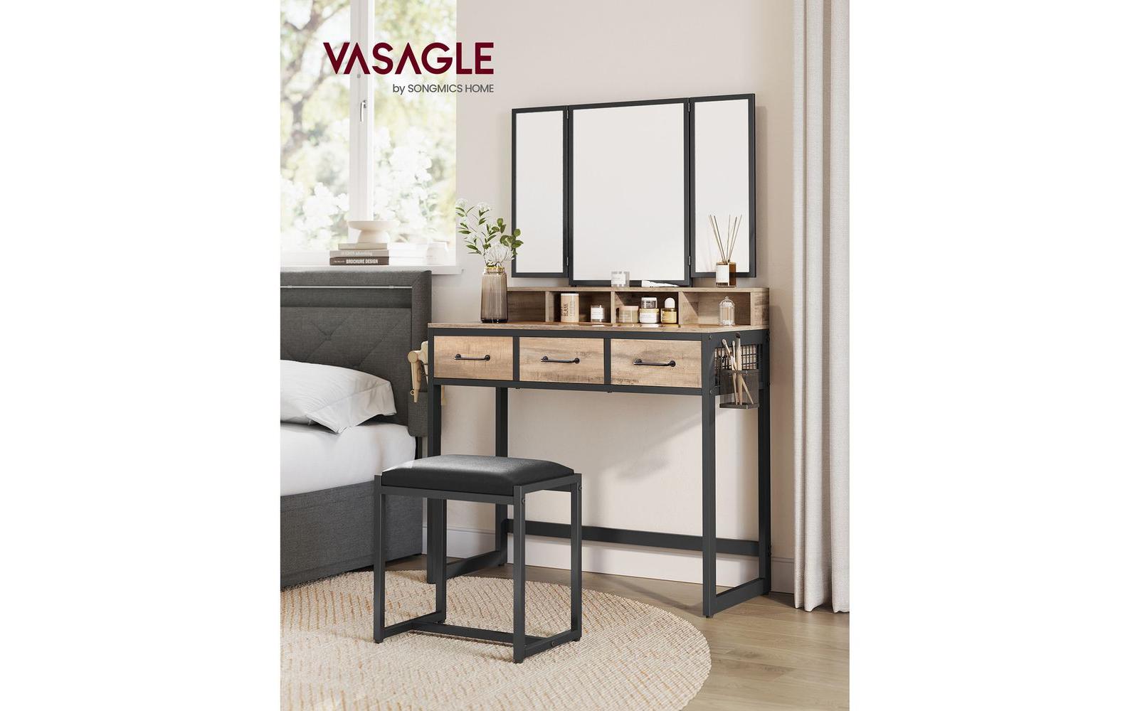 VASAGLE Schminktisch mit Hocker und Spiegel Vintage braun/Schwarz VASAGLE Schminktisch mit Hocker und Spiegel Vintage braun/Schwarz