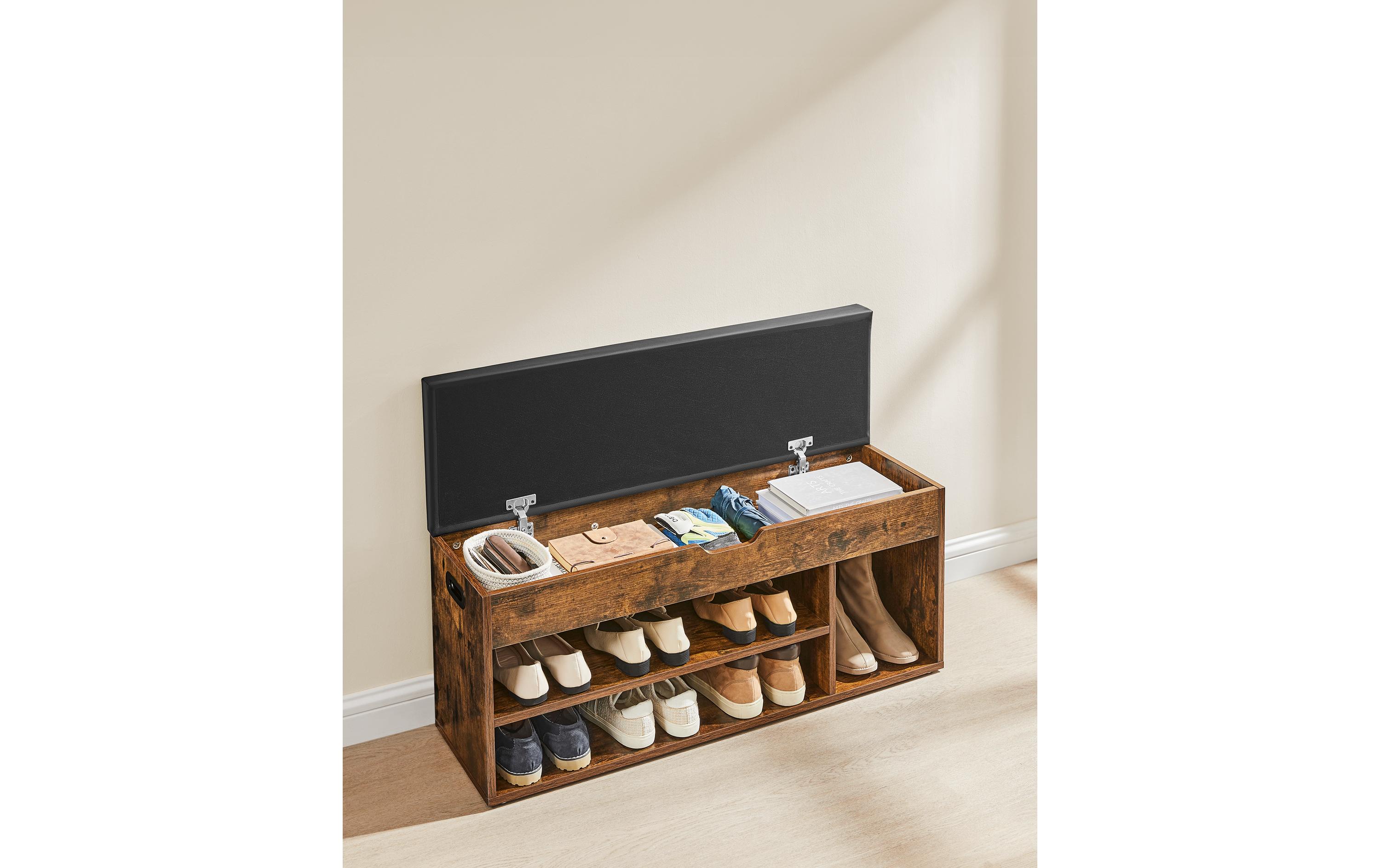 VASAGLE Sitztruhe mit 3 Fächern 100 x 44 x 30 cm, Braun